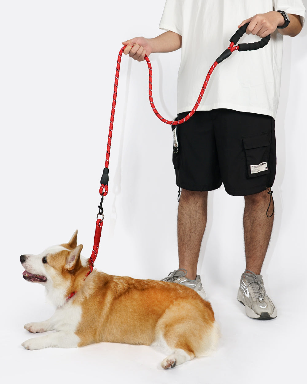 Reflective Nylon Rope Dog Leash - Classic Red